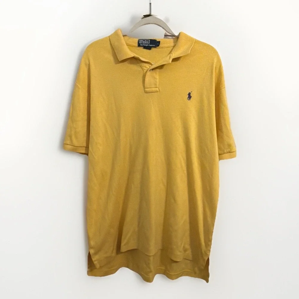 Polo Ralph Lauren Golf Shirt Mens Yellow Short Sleeve Purple Horse Cotton Sz L